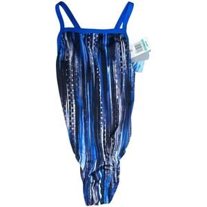 Speedo Deep Blue Flyback Endurance+ 1 Pc Swimsuit Blue Youth Girls Size 8/24 NWT